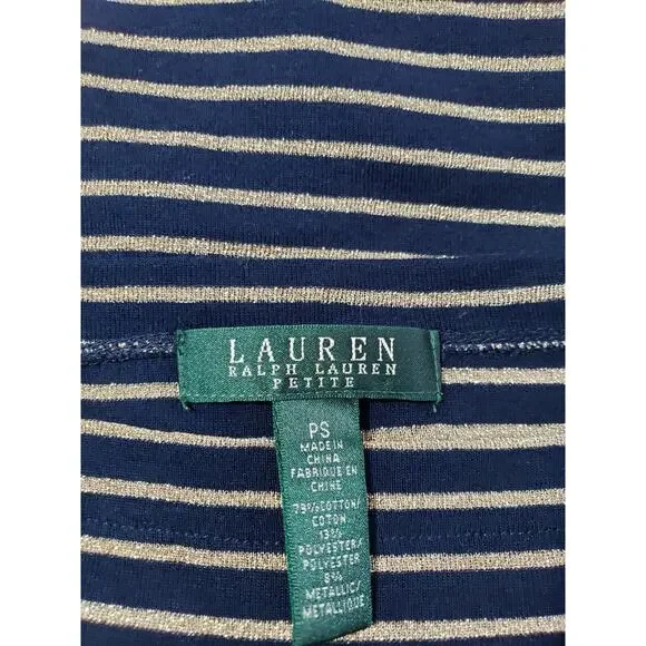 Ralph Lauren Short Sleeve Tee Women's Petite Small Black Gold Striped Knit Top - Picture 6 of 9